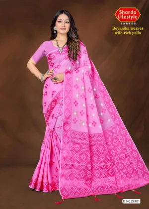 Elegant pink silk saree with traditional weave – Boyanika Weaves Pink Elegance by Sharda Sarees