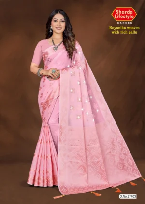 Rose pink silk saree with traditional weave – Boyanika Weaves Rose Glow by Sharda Sarees