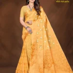 Golden and marigold silk saree with intricate Boyanika pallu – Golden Marigold Edition by Sharda Sarees