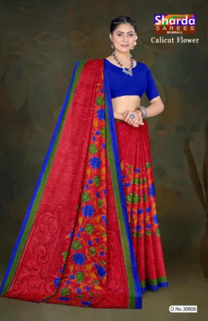 Calicut Flower Emerald Grace silk saree with traditional floral weaving in emerald green by Sharda Sarees