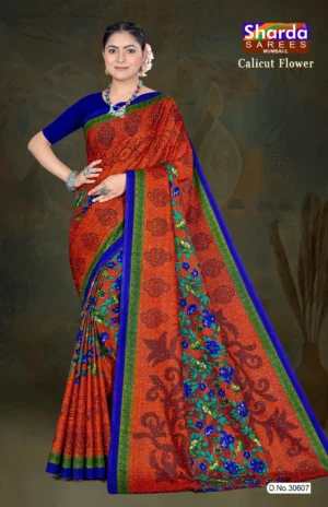 Calicut Flower Velvet Bloom saree with rich floral weave in deep velvety shade from Sharda Sarees.