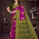 Israel Gold Olive Green and Magenta Saree with Rich Golden Border from Sharda Sarees