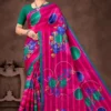 Pink Shimla Sartin Flower saree with bold floral prints by Sharda Sarees