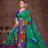 Green Shimla Sartin Flower saree with vibrant multicolor prints by Sharda Sarees