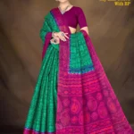 Sky Line Cotton Saree with Blouse Piece D.No.29505 in green with magenta pallu and paisley motifs by Sharda Lifestyle.
