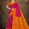 Sky Line Cotton Saree with Blouse Piece D.No.29506 in magenta with orange pallu and paisley motifs by Sharda Lifestyle.