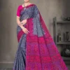 Sone Pe Shuhaga Pink and Grey Traditional Saree with Intricate Floral Border by Sharda Sarees