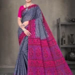 Sone Pe Shuhaga Pink and Grey Traditional Saree with Intricate Floral Border by Sharda Sarees
