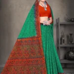 Green and orange Sone Pe Shuhaga saree with traditional floral border from Sharda Sarees