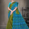 Olive green and turquoise blue Sone Pe Shuhaga saree with intricate floral border from Sharda Sarees