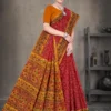 Rust red and mustard yellow Sone Pe Shuhaga saree with intricate floral border from Sharda Sarees