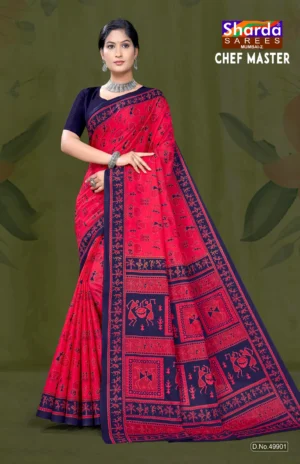 Chef Master Designer Saree in Rani Pink and Navy Blue