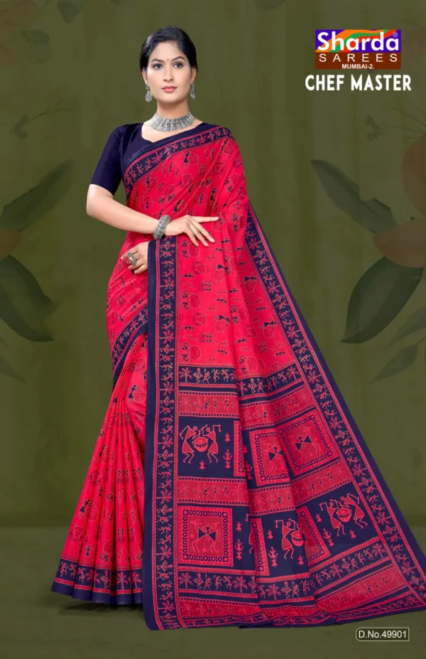 Chef Master Designer Saree in Rani Pink and Navy Blue