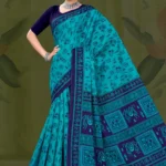 Chef Master Designer Saree in Teal Blue and Navy Blue Tribal Print