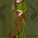 Chef Master Designer Saree in Olive Green and Maroon Tribal Print