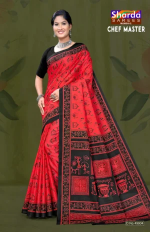 Chef Master Designer Saree in Rani Pink and Black Tribal Print