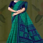 Chef Master Designer Saree in Sea Green and Navy Blue Tribal Print