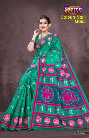 Colours Varli Malai Designer Saree in Emerald Green Tribal Print