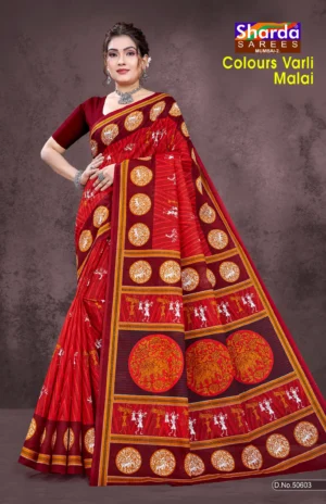 Colours Varli Malai Designer Saree in Crimson Red Tribal Print