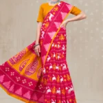 Dalhousie Malai Designer Rani Pink & Mustard Yellow Saree with Ikat Inspired Ethnic Design