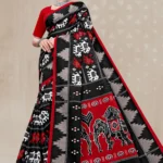 Dalhousie Malai Designer Black & Red Saree with Traditional Ethnic Ikat Inspired Design