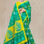 Dalhousie Malai Designer Sea Green & Yellow Saree with Traditional Ikat Inspired Ethnic Motifs