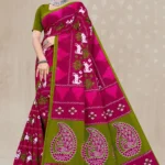 Dalhousie Malai Designer Rani Pink & Olive Green Saree with Traditional Ikat Inspired Motifs and Paisley Pallu