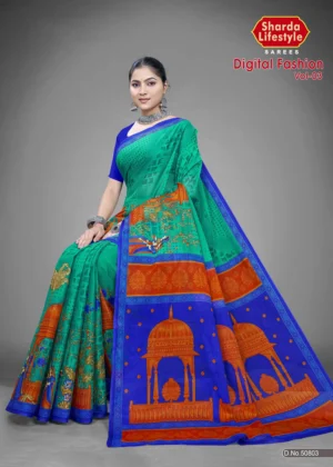 Digital Fashion Vol 03 Emerald Royal Saree by Sharda Sarees featuring artistic digital print and festive detailing