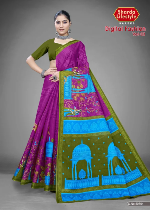 Digital Fashion Vol 03 Orchid Olive Saree by Sharda Sarees featuring artistic digital print and festive detailing