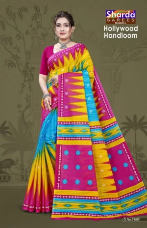 Hollywood Handloom Yellow Designer Saree by Sharda Sarees with traditional woven styling