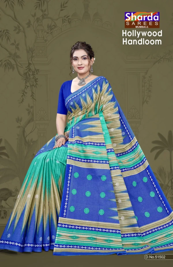 Hollywood Handloom Royal Blue Designer Saree by Sharda Sarees with woven traditional styling