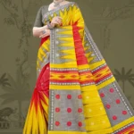 Hollywood Handloom Yellow Red Designer Saree by Sharda Sarees with traditional woven styling