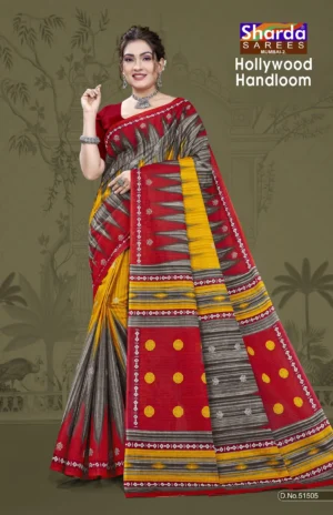 Hollywood Handloom Red Black Designer Saree by Sharda Sarees with traditional woven styling