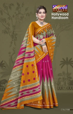 Hollywood Handloom Mustard Saree by Sharda Sarees featuring traditional woven festive styling