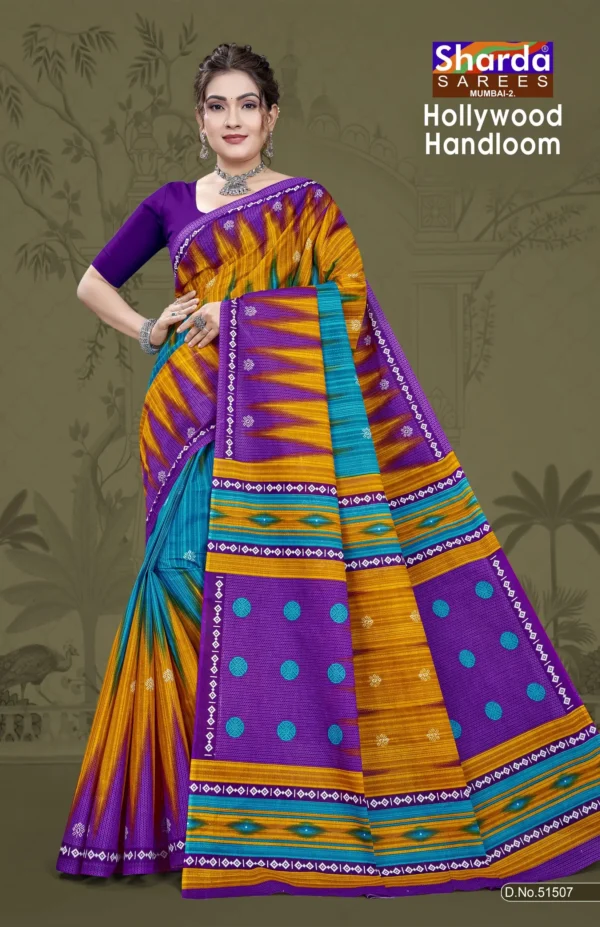 Hollywood Handloom Purple Teal Designer Saree by Sharda Sarees with traditional woven styling