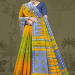 Hollywood Handloom Yellow Blue Designer Saree by Sharda Sarees with traditional woven styling
