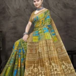 Indian Digital Glory Blue Green Traditional Saree by Sharda Sarees featuring artistic digital print and decorative heritage border