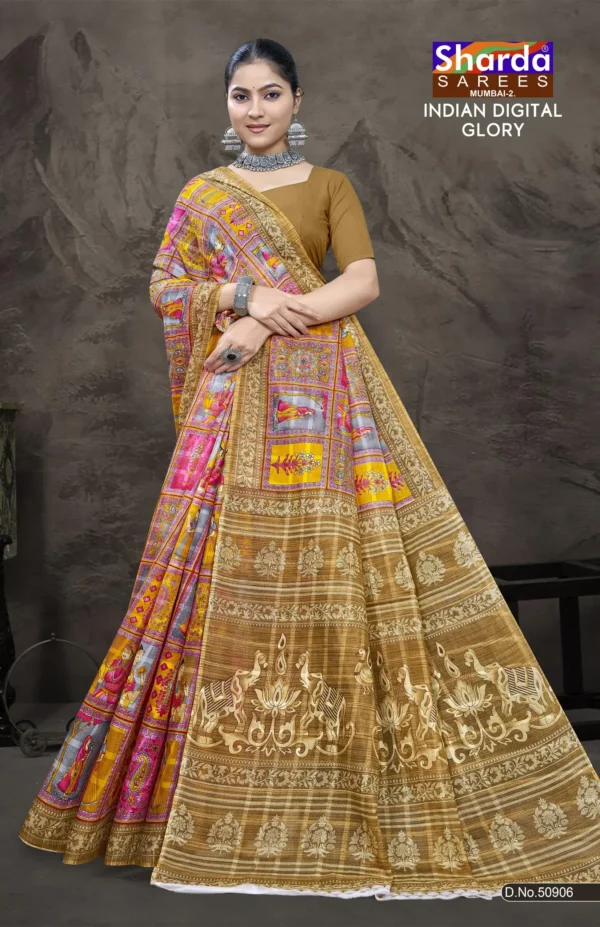 Indian Digital Glory Rose Gold Saree by Sharda Sarees featuring artistic digital print and elegant traditional styling