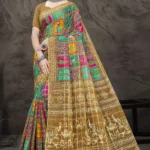 Indian Digital Glory Mint Gold Saree by Sharda Sarees featuring artistic digital print and elegant traditional styling