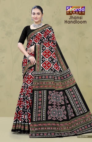 Jhansi Handloom Red Black Designer Saree by Sharda Sarees with traditional woven styling