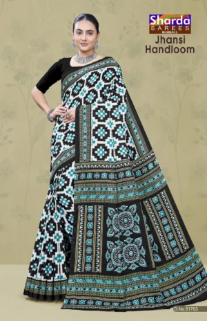 Jhansi Handloom Black White Designer Saree by Sharda Sarees with traditional woven styling