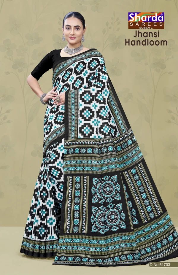 Jhansi Handloom Black White Designer Saree by Sharda Sarees with traditional woven styling