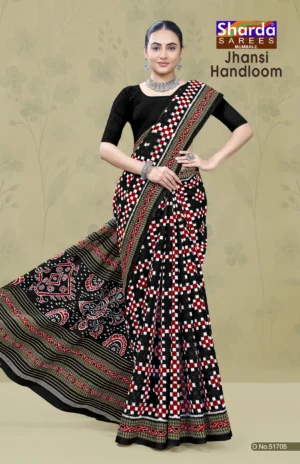 Jhansi Handloom Black Red Designer Saree by Sharda Sarees with traditional woven styling