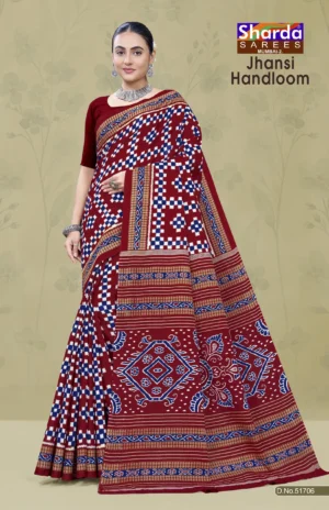 Jhansi Handloom Maroon Blue Designer Saree by Sharda Sarees with traditional woven styling