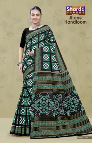 Jhansi Handloom Black Green Designer Saree by Sharda Sarees with traditional woven styling