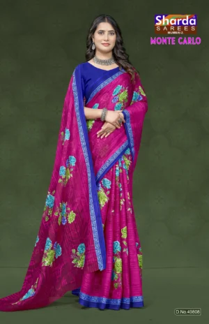Monte Carlo Magenta Floral Designer Saree by Sharda Sarees with elegant traditional styling
