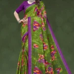 Monte Carlo Olive Green Designer Saree by Sharda Sarees with floral detailing and elegant traditional styling