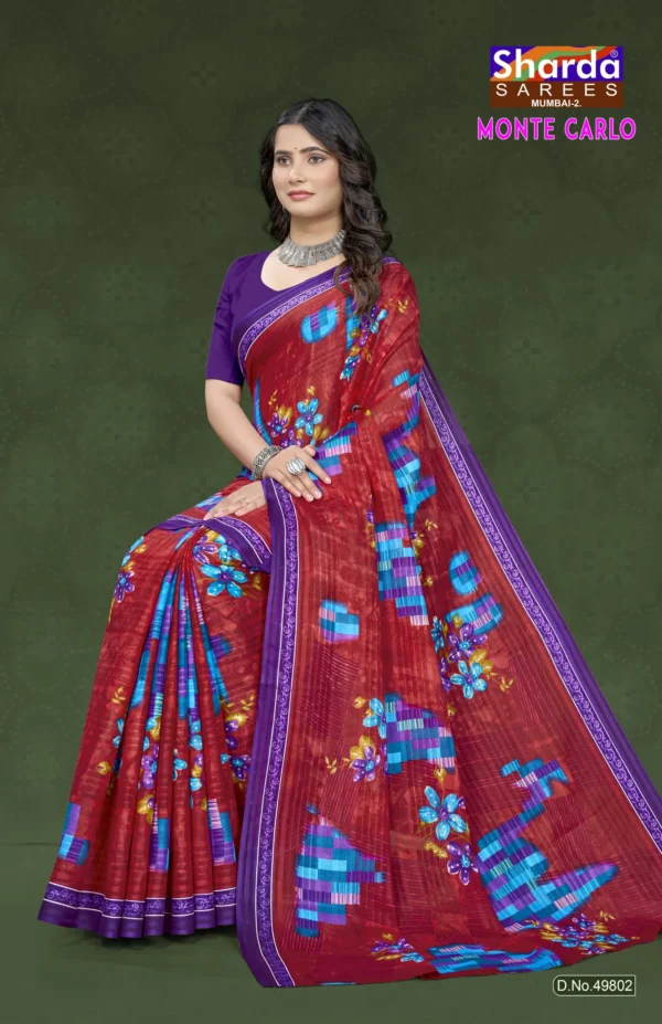 Monte Carlo Maroon Designer Saree by Sharda Sarees with floral detailing and elegant traditional styling