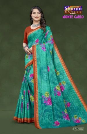 Monte Carlo Turquoise Floral Designer Saree by Sharda Sarees with elegant traditional styling