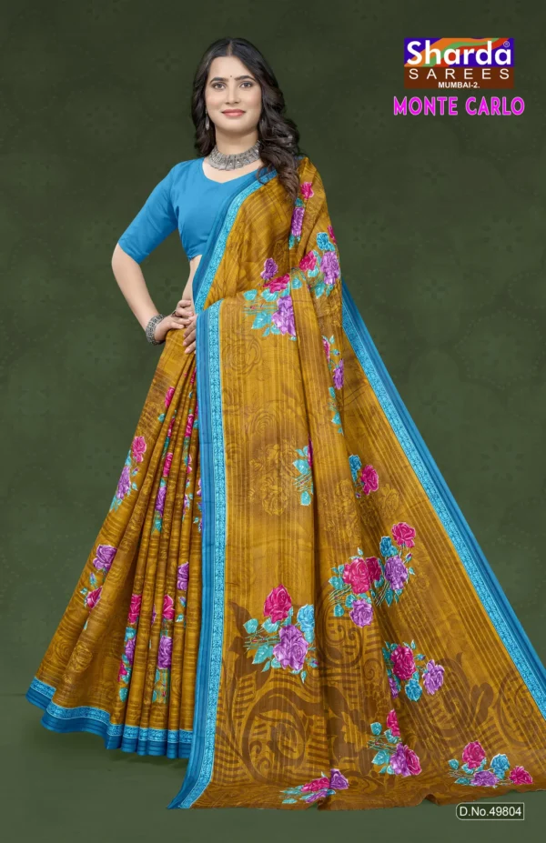 Monte Carlo Mustard Floral Designer Saree by Sharda Sarees with elegant traditional styling